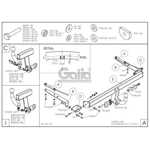 H096C GALIA Полностью оцинкованный фаркоп на Honda Jazz 2014-2020, Honda Fit 2013-2020. Тип шара: C (горизонтальный съемный). Невидимый вырез бампера. Нагрузки: 1200/80 кг, масса фаркопа 14,67 кг