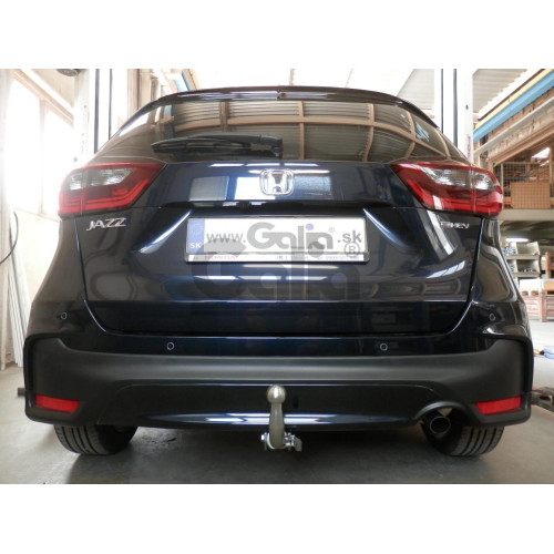 H115V GALIA Полностью оцинкованный фаркоп на Honda Jazz 2023-, Honda Jazz Crosstar 2023-. Подрозетник убирается за бампер. Тип шара: AV (вертикальное быстросъемное крепление шара на ключе). Невидимый вырез бампера. Нагрузки: 1200/75 кг, масса фаркопа 14,4