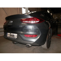 H116C GALIA Полностью оцинкованный фаркоп на Hyundai i30 Fastback 2017-. Тип шара: C (горизонтальный съемный). Установка без снятия и выреза бампера. Нагрузки