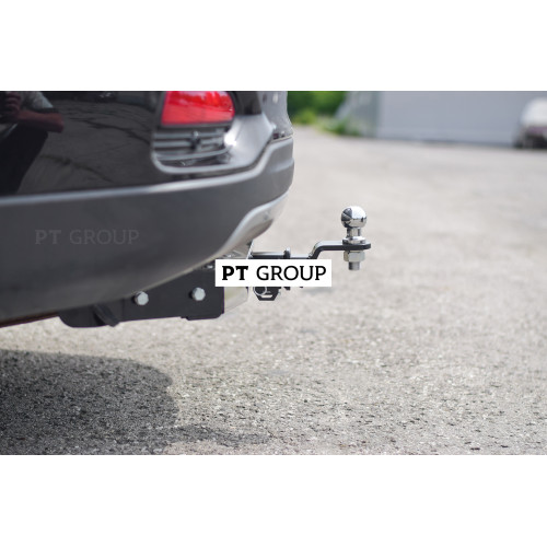 HSF-18-991124.00 PT GROUP Фаркоп с нержавеющей накладкой на Kia Sorento Prime рестайлинг 2018-2020, Hyundai Santa Fe 2018-2021 без подрезки бампера. Тип шара: E (легкосъемный шар под квадрат). Нагрузки: 2600/100 кг, масса фаркопа 25,5 кг (без электрики в 