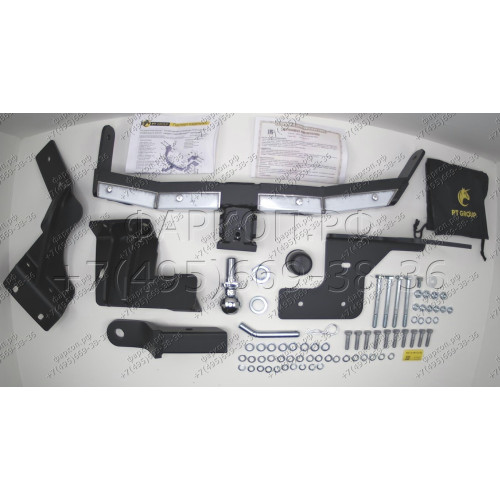 HSF-18-991124.00 PT GROUP Фаркоп с нержавеющей накладкой на Kia Sorento Prime рестайлинг 2018-2020, Hyundai Santa Fe 2018-2021 без подрезки бампера. Тип шара: E (легкосъемный шар под квадрат). Нагрузки: 2600/100 кг, масса фаркопа 25,5 кг (без электрики в 