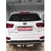 HSF-18-991124.00 PT GROUP Фаркоп с нержавеющей накладкой на Kia Sorento Prime рестайлинг 2018-2020, Hyundai Santa Fe 2018-2021 без подрезки бампера. Тип шара: E (легкосъемный шар под квадрат). Нагрузки: 2600/100 кг, масса фаркопа 25,5 кг (без электрики в 