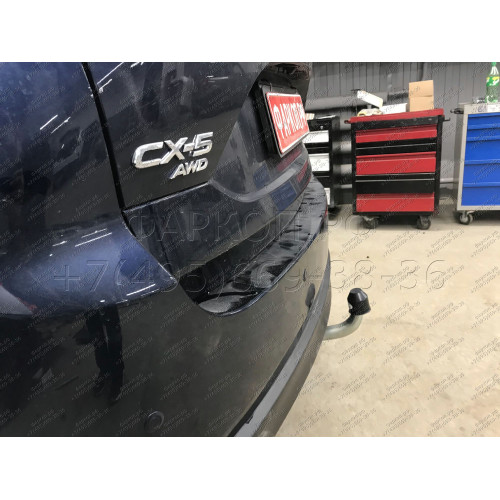 M129A GALIA Полностью оцинкованный фаркоп на Mazda CX-5 2012-2017, 2017-2025. Подрозетник убирается за бампер. Тип шара: A. Невидимый вырез бампера. Нагрузки: 2100/100 кг, масса фаркопа 18,5 кг