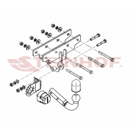 J-071 STEINHOF Фаркоп на Jeep Wrangler JK 2007-2018 без подрезки бампера. Тип шара: A. Нагрузки: 3500/175 кг, масса фаркопа 9,5 кг (без электрики в комплекте)