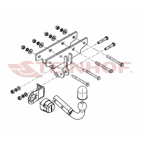 J-071 STEINHOF Фаркоп на Jeep Wrangler JK 2007-2018 без подрезки бампера. Тип шара: A. Нагрузки: 3500/175 кг, масса фаркопа 9,5 кг (без электрики в комплекте)