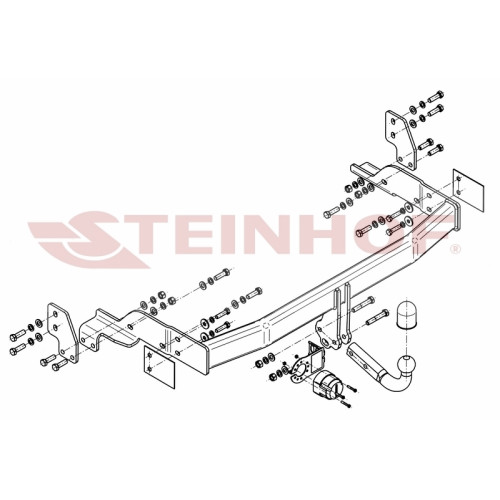 K-012 STEINHOF Фаркоп на Kia Sorento BL 2002-2006. Требуется подрезка бампера. Тип шара: A. Нагрузки: 2800/120 кг, масса фаркопа 21,9 кг (без электрики в комплекте)