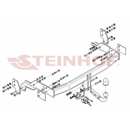 K-012 STEINHOF Фаркоп на Kia Sorento BL 2002-2006. Требуется подрезка бампера. Тип шара: A. Нагрузки: 2800/120 кг, масса фаркопа 21,9 кг (без электрики в комплекте)