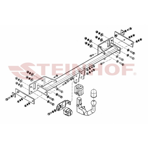 M-102 STEINHOF Фаркоп на Mercedes A-Class w176 (кроме AMG package) 2012-2018, Mercedes B-Class w246 (кроме AMG package) 2011-2018 без подрезки бампера. Тип шара: AV (вертикальное быстросъемное крепление шара на ключе). Нагрузки: 1500/80 кг, масса фаркопа 