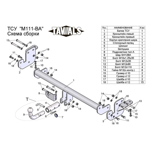 M308-BA TAVIALS ТСУ для Mazda CX-5 2012-2017 без выреза бампера. Тип шара: C (оцинкованный, съемный). Нагрузки: 1200/75 кг, масса фаркопа 15,2 кг (без электрики в комплекте)