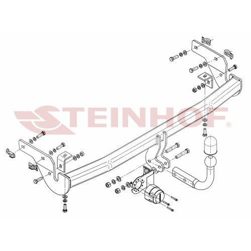 P-027 STEINHOF Фаркоп на Peugeot 207 хетчбек 3/5 дверей 2006-2012. Требуется подрезка бампера. Тип шара: A. Нагрузки: 1200/50 кг, масса фаркопа 16 кг (без электрики в комплекте)