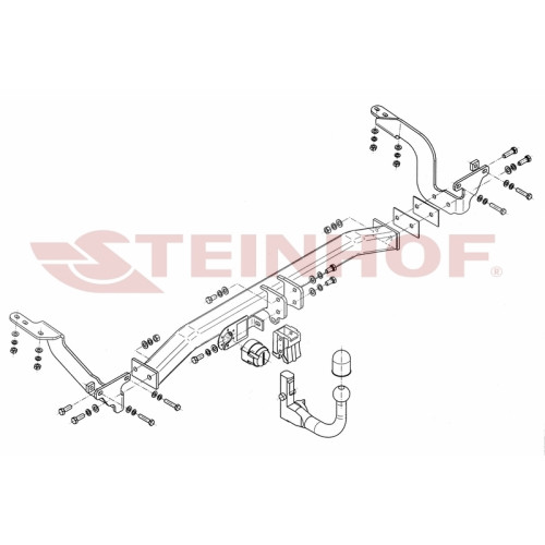 P-045 STEINHOF Фаркоп на Peugeot 5008 2009-2017. Требуется подрезка бампера. Тип шара: AV (вертикальное быстросъемное крепление шара на ключе). Нагрузки: 1800/100 кг, масса фаркопа 23,5 кг (без электрики в комплекте)