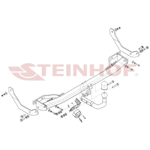 P-064 STEINHOF Фаркоп на Peugeot 307 универсал 2002-2008. Требуется подрезка бампера. Тип шара: A. Нагрузки: 1700/80 кг, масса фаркопа 18,1 кг (без электрики в комплекте)