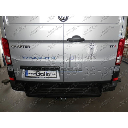 V085C GALIA Полностью оцинкованный фаркоп на Volkswagen Crafter II фургон со ступенькой, одинарные колеса сзади 2017-, MAN TGE фургон со ступенькой 2016-. Без выреза бампера. Тип шара: C (горизонтальный съемный). Нагрузки: 3500/150 кг, масса фаркопа 28,37