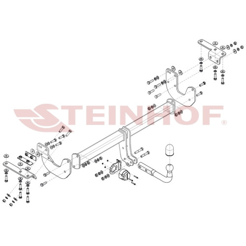 R-051 STEINHOF Фаркоп на Nissan X-Trail 2016-2022, Renault Koleos 2016-2020. Требуется подрезка бампера. Тип шара: A. Нагрузки: 2100/110 кг, масса фаркопа 24,3 кг (без электрики в комплекте)