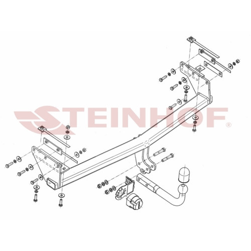 R-066 STEINHOF Фаркоп на Renault Koleos 2008-2011, 2011-2016 без подрезки бампера. Тип шара: A. Нагрузки: 2000/100 кг, масса фаркопа 17,3 кг (без электрики в комплекте)