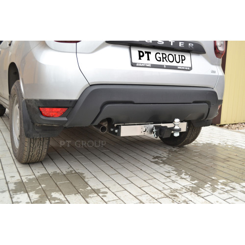 RDU-21-991124.00 PT GROUP Фаркоп с нержавеющей накладкой на Renault Duster 2021-2022 без подрезки бампера. Тип шара: E (легкосъемный шар под квадрат). Нагрузки: 1600/75 кг, масса фаркопа 19 кг (без электрики в комплекте)