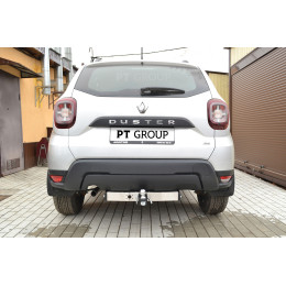 RDU-21-991124.00 PT GROUP Фаркоп с нержавеющей накладкой на Renault Duster 2021-2022 без подрезки бампера. Тип шара: E (легкосъемный шар под квадрат). Нагрузки: 1600/75