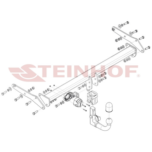 S-120 STEINHOF Фаркоп на Seat Arona KJ7, KJP, кроме CNG/TGI 07/2017- без подрезки бампера. Тип шара: AV (вертикальное быстросъемное крепление шара на ключе). Нагрузки: 1300/80 кг, масса фаркопа 12,66 кг (без электрики в комплекте)