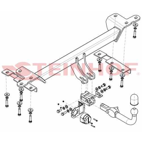 S-404 STEINHOF Фаркоп на Suzuki Grand Vitara 5 дверей 2005-2016. Требуется подрезка бампера. Тип шара: AH (горизонтальное быстросъемное крепление шара на ключе). Нагрузки: 2000/85 кг, масса фаркопа 21,1 кг (без электрики в комплекте)