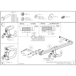 S112V GALIA Полностью оцинкованный фаркоп на Suzuki Vitara 2015-2018, 2018-, Suzuki SX4 S-Cross 2013-2021, 2021- 2WD/4WD. Тип шара: AV (вертикальное быстросъемное крепление шара н