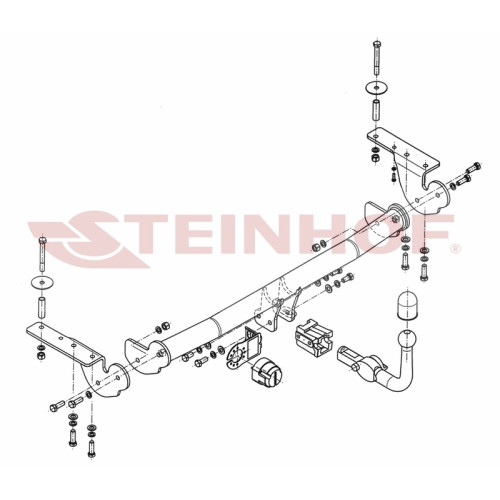 T-105 STEINHOF Фаркоп на Toyota Avensis седан/лифтбек T25 04/2003-2009 без снятия и подрезки бампера. Тип шара: AH (горизонтальное быстросъемное крепление шара на ключе). Нагрузки: 1550/75 кг, масса фаркопа 20 кг (без электрики в комплекте)