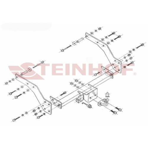 T-145 STEINHOF Фаркоп на Toyota Hilux 1998-2005 без подрезки бампера. Тип шара: F. Нагрузки: 2450/90 кг, масса фаркопа 27,2 кг (без электрики в комплекте)