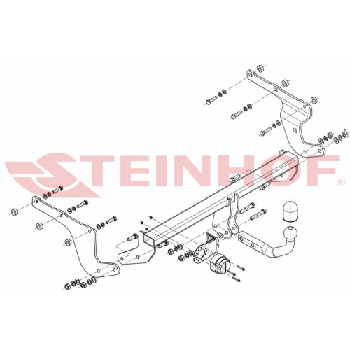 T-206 STEINHOF Фаркоп на Toyota Urban Cruiser 2WD 2009-2016 без снятия и подрезки бампера. Тип шара: A. Нагрузки: 980/50 кг, масса фаркопа 16,9 кг (без электрики в комплекте)