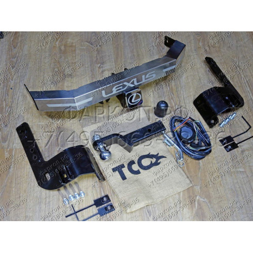 TCU00051N ТСС Фаркоп на Lexus LX570 2007-2022, Lexus LX450d 2015-2022 с накладкой с надписью Lexus без подрезки бампера. Тип шара: E (шаровый узел под американский квадрат с нержавеющим шаром). Нагрузки: 1500/100 кг