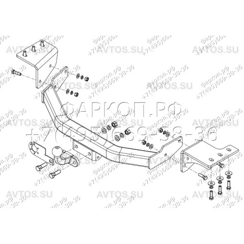 TY 46 AVTOS Фаркоп на Toyota Fortuner 2018- без выреза в бампере. Тип шара: F. Нагрузки: 2500/100 кг, масса фаркопа 19,5 кг (без электрики в комплекте)