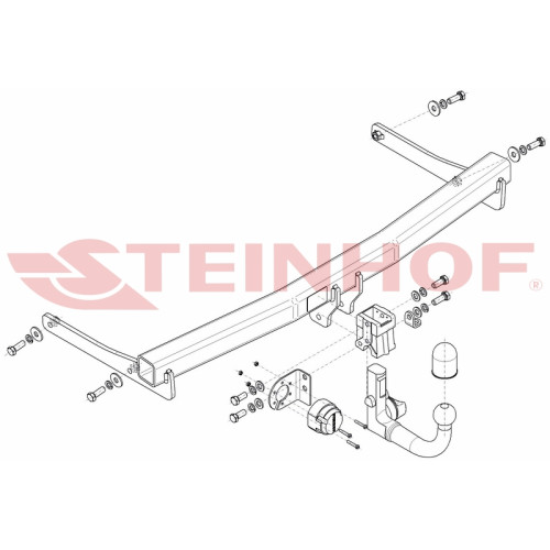 V-097 STEINHOF Фаркоп на Volkswagen Passat CC 2008-2012. Требуется подрезка бампера. Тип шара: AV (вертикальное быстросъемное крепление шара на ключе). Нагрузки: 2200/90 кг, масса фаркопа 19,6 кг (без электрики в комплекте)