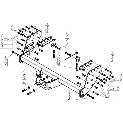 ZM301FE ZINCAR Полностью оцинкованный фаркоп на Mitsubishi L200 2006-2015 (кроме Long), L200 2015-2023, FIAT Fullback 2016-2019 без выреза в бампере. Тип шара: FE. Нагрузки: 3000/120 кг, масса фаркопа 29,2 кг (без электрики в комплекте)