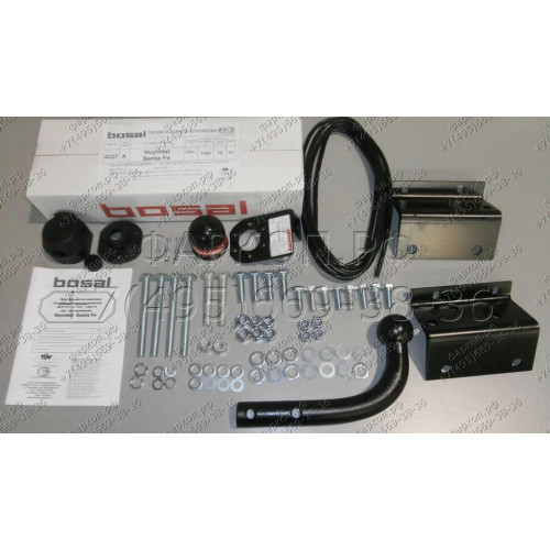 4227-A ORIS Фаркоп на Hyundai Santa Fe 2006-2012. Необходима подрезка бампера. Тип шара: A. Нагрузки: 1500/75 кг, масса фаркопа 22,2 кг (без электрики в комплекте)