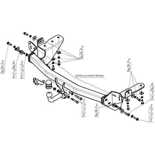 92506-A MOTODOR Фаркоп с оцинкованным шаром на Toyota RAV4 2013-2019. Необходима подрезка бампера. Тип шара: A. Нагрузки: 1500/75 кг, масса фаркопа 23 кг (без электрики в комплекте)