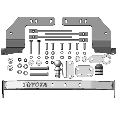 92517-FEN MOTODOR Фаркоп с оцинкованным шаром и нержавеющей накладкой на Toyota Land Cruiser 200 2007-2021 (комплектации Excalibur и Executive) без выреза в бампере. Тип шара: FE. Нагрузки: 2000/120 кг, масса фаркопа 19,5 кг (без электрики в комплекте)