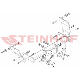 F-294 STEINHOF Фаркоп на Ford Transit фургон без ступеньки 2000-2014 без снятия и подрезки бампера. Тип шара: F. Нагрузки: 2800/140 кг, масса фаркопа 17,5 кг (без эле