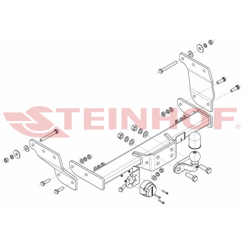 F-294 STEINHOF Фаркоп на Ford Transit фургон без ступеньки 2000-2014 без снятия и подрезки бампера. Тип шара: F. Нагрузки: 2800/140 кг, масса фаркопа 17,5 кг (без электрики в комплекте)