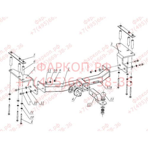 FA 0530-E Бизон Фаркоп на SsangYong Kyron 2005-2016 без подрезки бампера. Тип шара: E (легкосъемный шар под квадрат). Нагрузки: 3500/120 кг. Не комплектуется электрикой