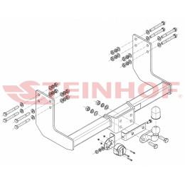 H-237 STEINHOF Фаркоп на Hyundai H350 фургон без ступеньки 2015- без снятия и подрезки бампера. Тип шара: F. Нагрузки: 3000/150 кг, масса фаркопа 22,5 кг (без элект