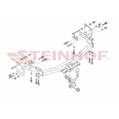 H-270 STEINHOF Фаркоп на Hyundai Santa Fe I, кроме версии 2.4 09/2000-2006. Требуется подрезка бампера. Тип шара: A. Нагрузки: 2300/92 кг, масса фаркопа 23,4 кг (без электрики в комплекте)