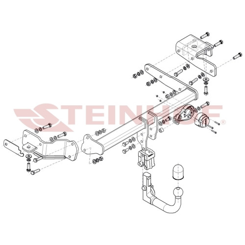H-289 STEINHOF Фаркоп на Hyundai Santa Fe IV рестайлинг 2021-2023 без снятия и подрезки бампера. Тип шара: AV (вертикальное быстросъемное крепление шара на ключе). Нагрузки: 2500/120 кг, масса фаркопа 25 кг (без электрики в комплекте)