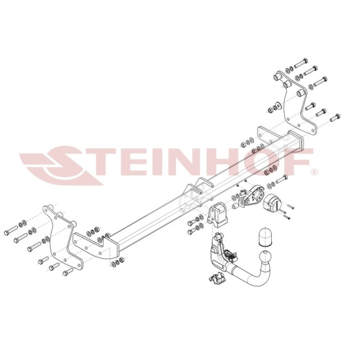 H-291 STEINHOF Фаркоп на Hyundai Ioniq 5 NE 05/2021-. Требуется подрезка бампера. Тип шара: AV (вертикальное быстросъемное крепление шара на ключе). Нагрузки: 1650/100 кг, масса фаркопа 17,5 кг (без электрики в комплекте)