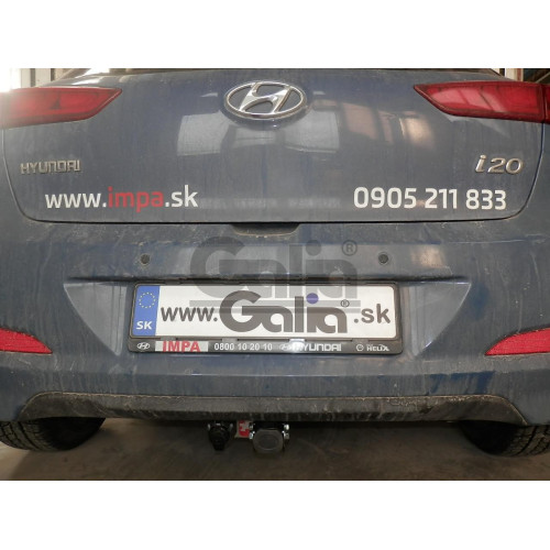 H093C GALIA Полностью оцинкованный фаркоп на Hyundai i20 2014-2020. Тип шара: C (горизонтальный съемный). Невидимый вырез бампера. Нагрузки: 1200/75 кг, масса фаркопа 16,37 кг