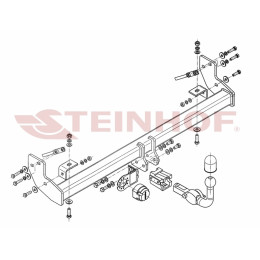 J-069 STEINHOF Фаркоп на Jeep Wrangler TJ 1996-2007 без снятия и подрезки бампера. Тип шара: AH (горизонтальное быстросъемное крепление шара на ключе). Нагрузки