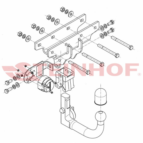 J-072 STEINHOF Фаркоп на Jeep Wrangler JK 2007-2018 без подрезки бампера. Тип шара: AV (вертикальное быстросъемное крепление шара на ключе). Нагрузки: 3500/175 кг, масса фаркопа 9,6 кг (без электрики в комплекте)