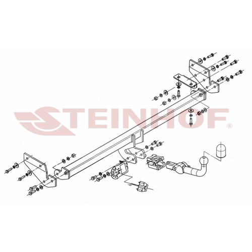K-022 STEINHOF Фаркоп на Kia Soul 2008-2014 без снятия и подрезки бампера. Тип шара: AH (горизонтальное быстросъемное крепление шара на ключе). Нагрузки: 1300/52 кг, масса фаркопа 21,4 кг (без электрики в комплекте)