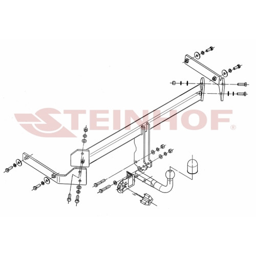 M-030 STEINHOF Фаркоп на Mazda CX-7 2007-2012. Требуется подрезка бампера. Тип шара: A. Нагрузки: 1700/85 кг, масса фаркопа 21 кг (без электрики в комплекте)