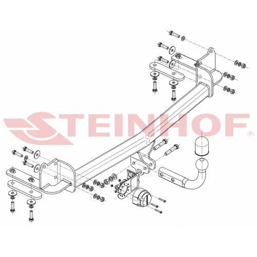 M-048 STEINHOF Фаркоп на Mazda Premacy 1999-2005. Требуется подрезка бампера. Тип шара: A. Нагрузки: 1600/75 кг, масса фаркопа 16,6 кг (без электрики в комплекте)