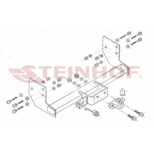 M-237 STEINHOF Фаркоп на Mercedes Vito 09/2003-2014, Mercedes Viano 09/2003-2014 без снятия и подрезки бампера. Тип шара: F. Нагрузки: 2500/100 кг, масса фаркопа 18,4 кг (без электрики в комплекте)