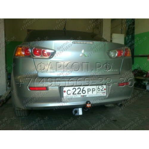 MI 19 AVTOS Фаркоп на Mitsubishi Lancer седан 2007-2012 без подрезки бампера. Тип шара: A. Нагрузки: 750/50 кг, масса фаркопа 15 кг (без электрики в комплекте)