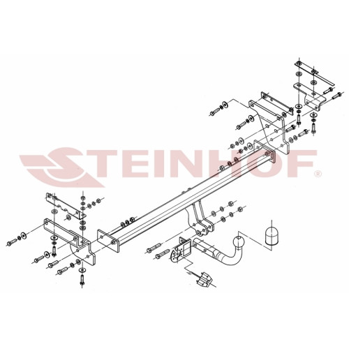 N-094 STEINHOF Фаркоп на Nissan Qashqai, в т.ч. Qashqai +2 2007-2014. Требуется подрезка бампера. Тип шара: A. Нагрузки: 1600/75 кг, масса фаркопа 19,6 кг (без электрики в комплекте)